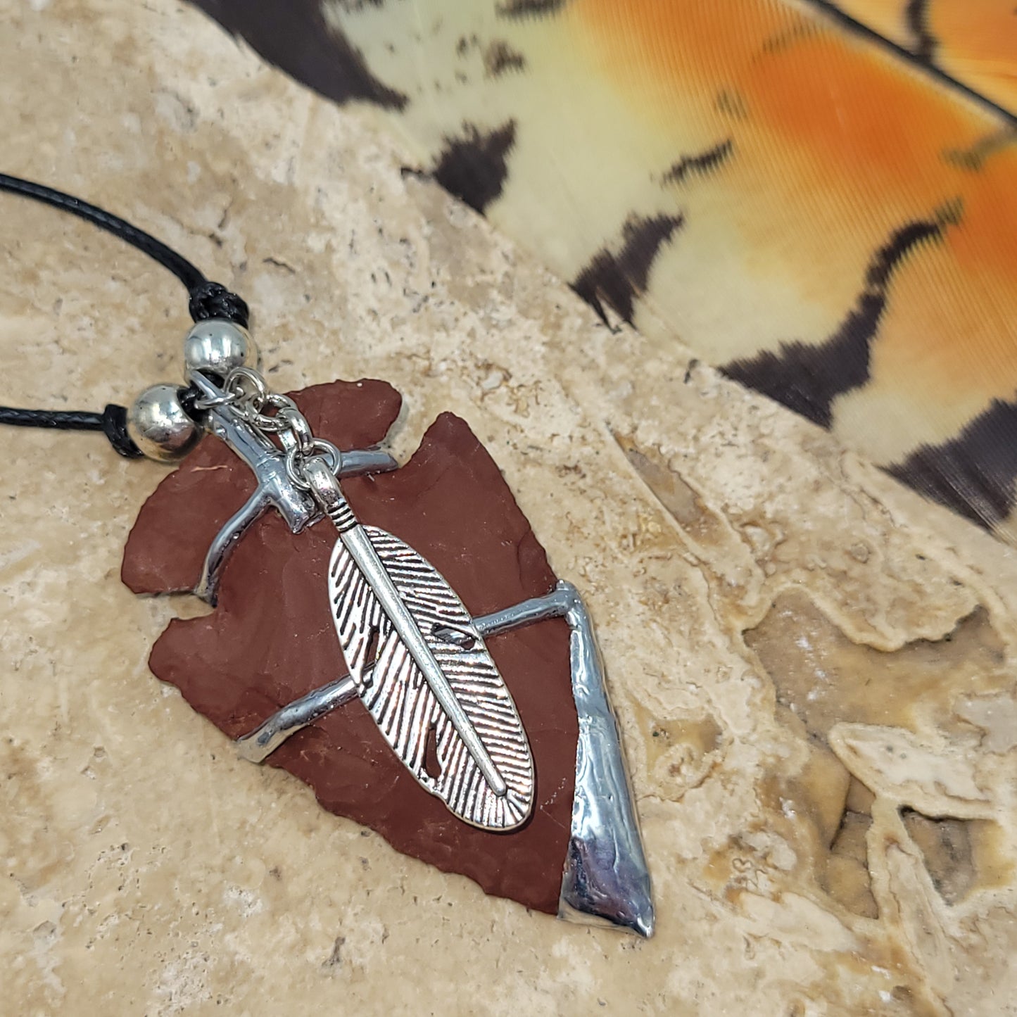 Red Jasper Pewter Arrowhead Necklace