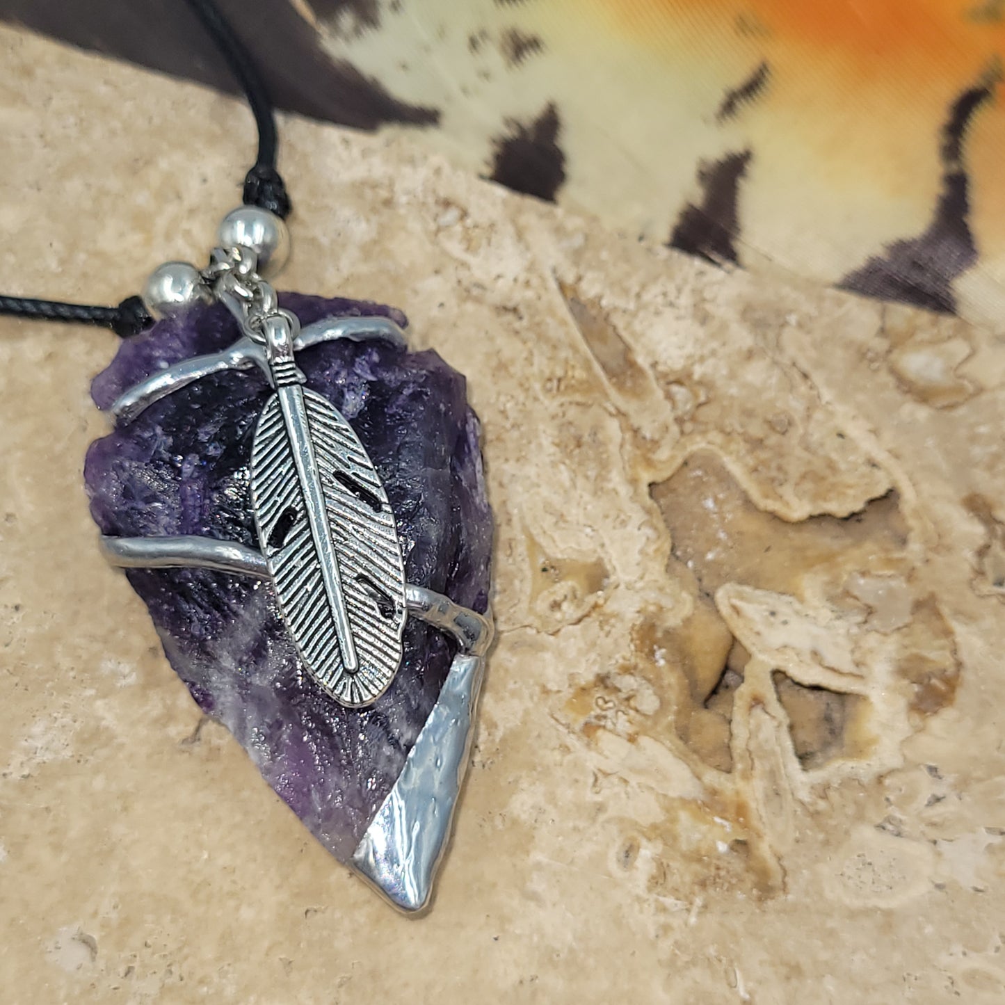 Amethyst Pewter Arrowhead Necklace