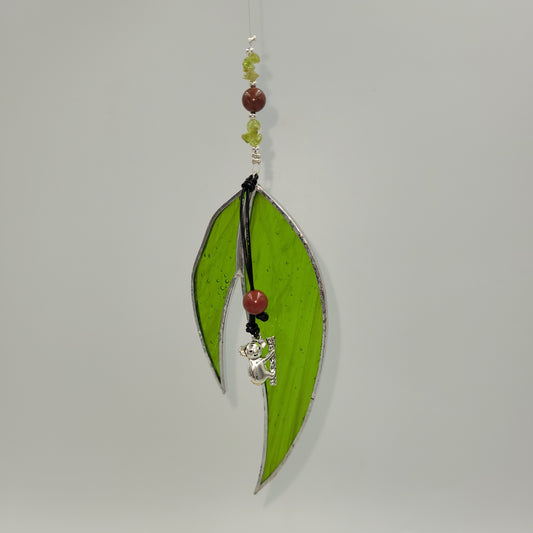 Hanging Stained Glass Gumleaf Koala charm