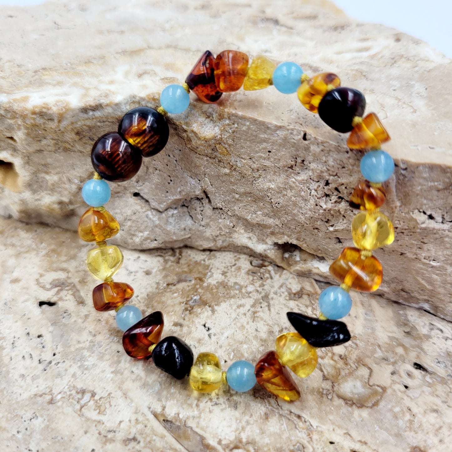 Amber Kids Bracelets/ Anklets (with Aquamarine stone)