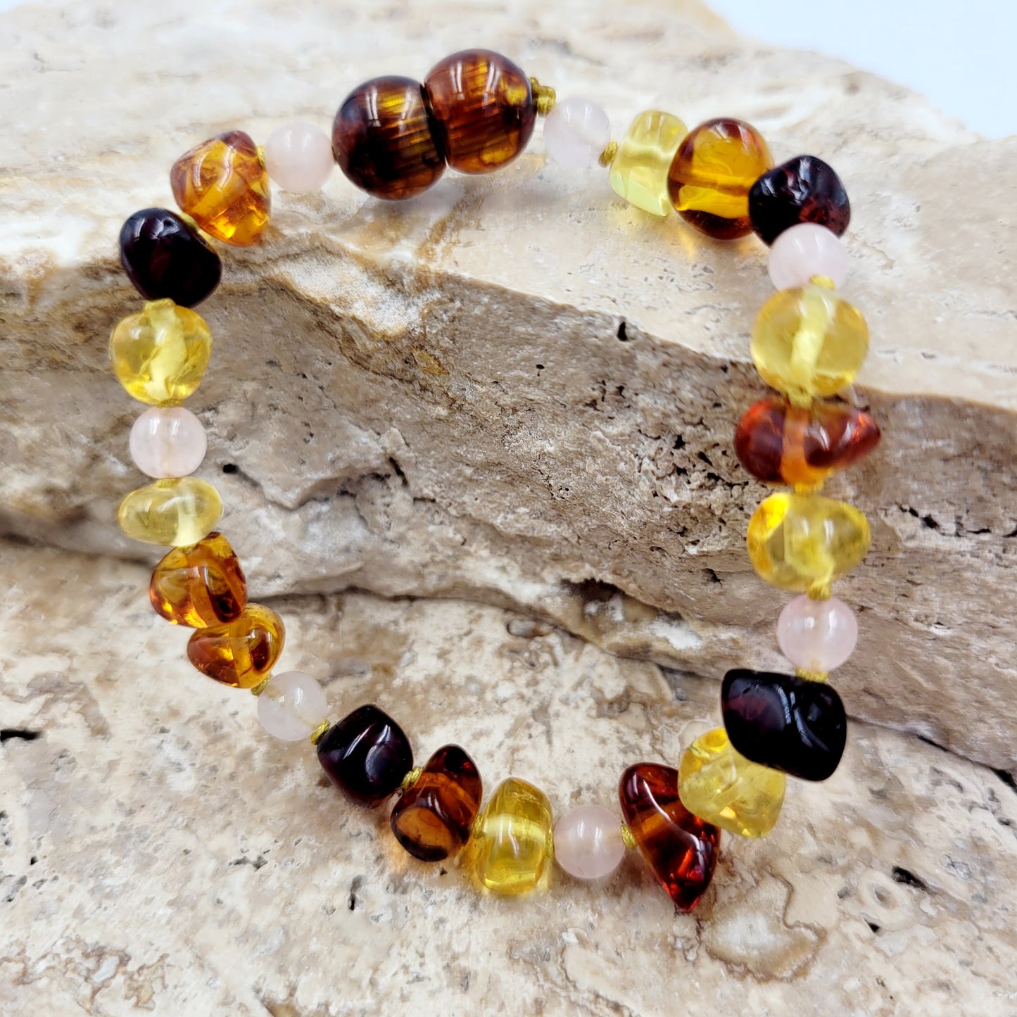 Amber Kids Bracelets/ Anklets (with Rose Quartz stone)