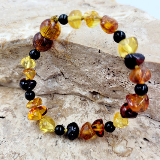 Amber Kids Bracelets/ Anklets (with Obsidian stone)