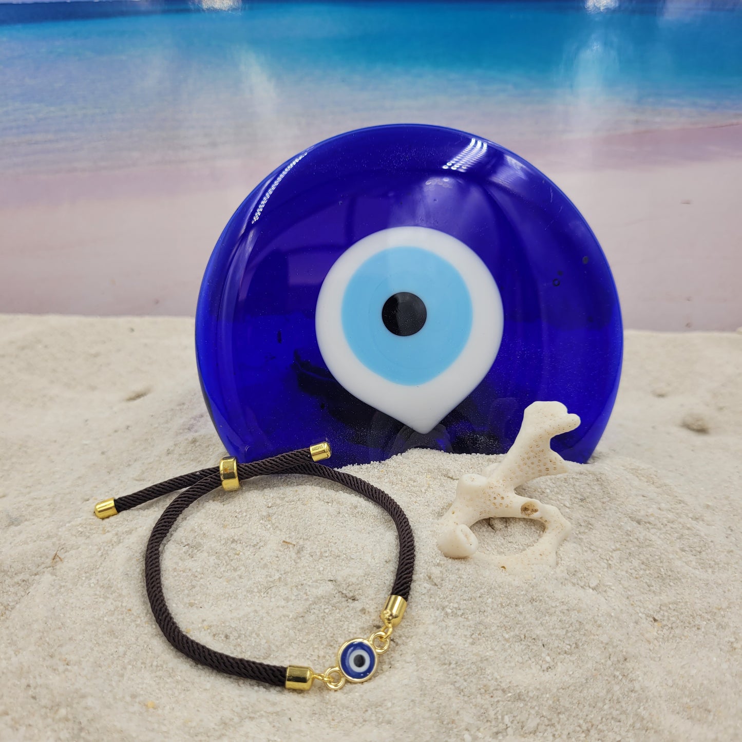 Evil Eye Dark Blue Slider Cord Bracelet