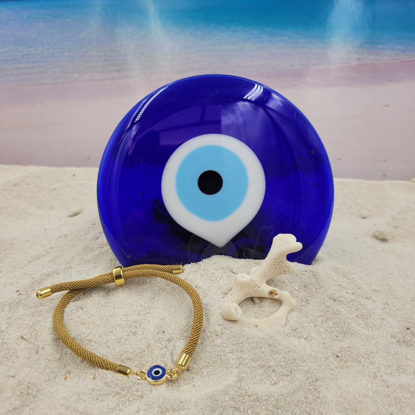 Evil Eye Dark Blue Slider Cord Bracelet