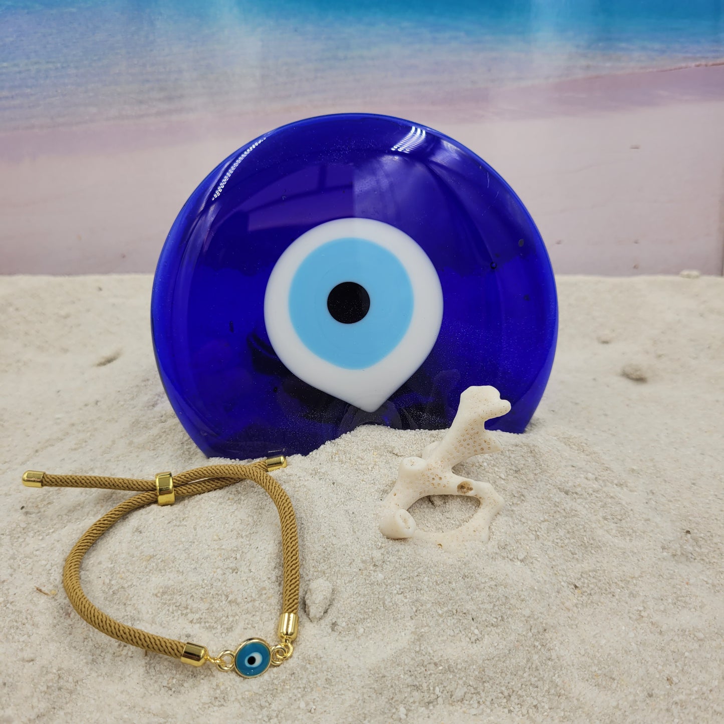 Evil Eye Aqua Slider Cord Bracelet