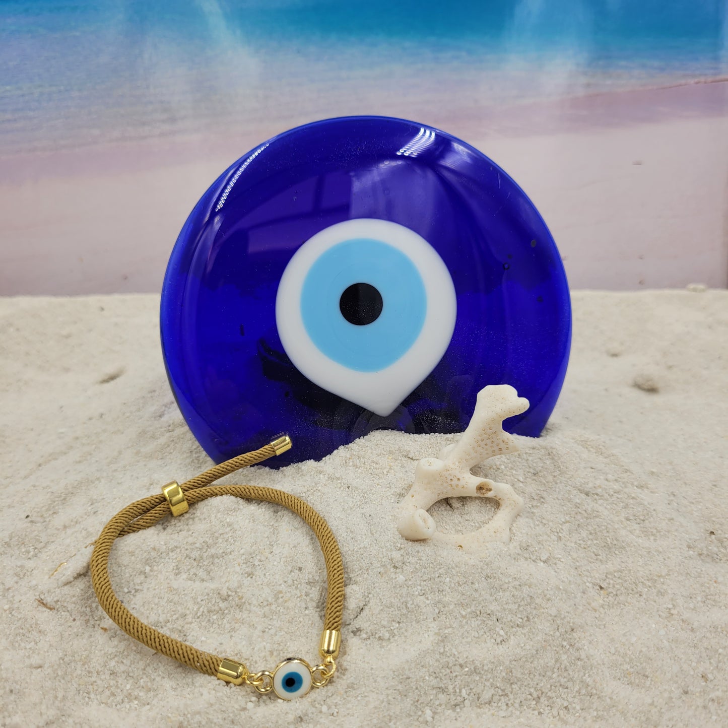Evil Eye White Slider Cord Bracelet