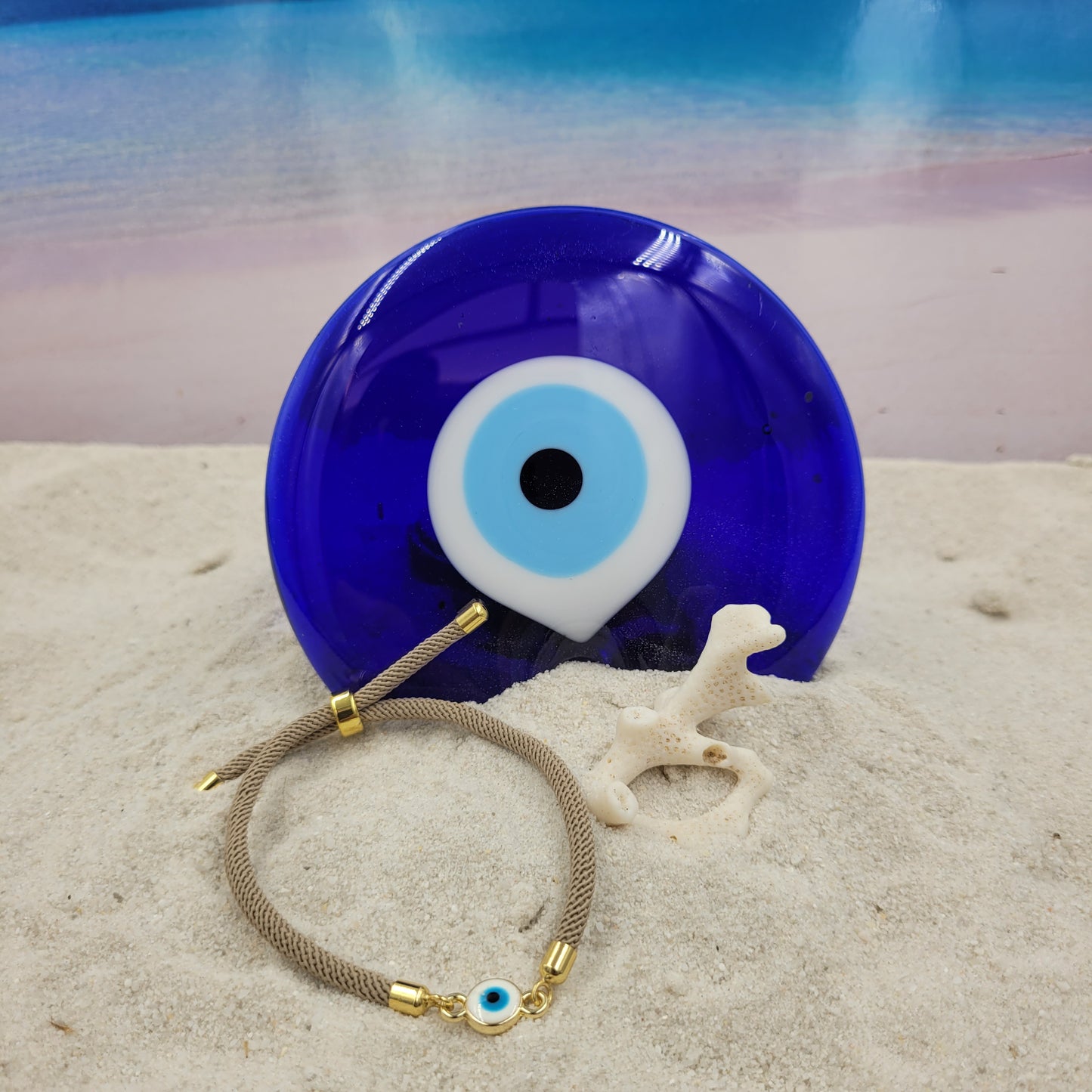 Evil Eye White Slider Cord Bracelet