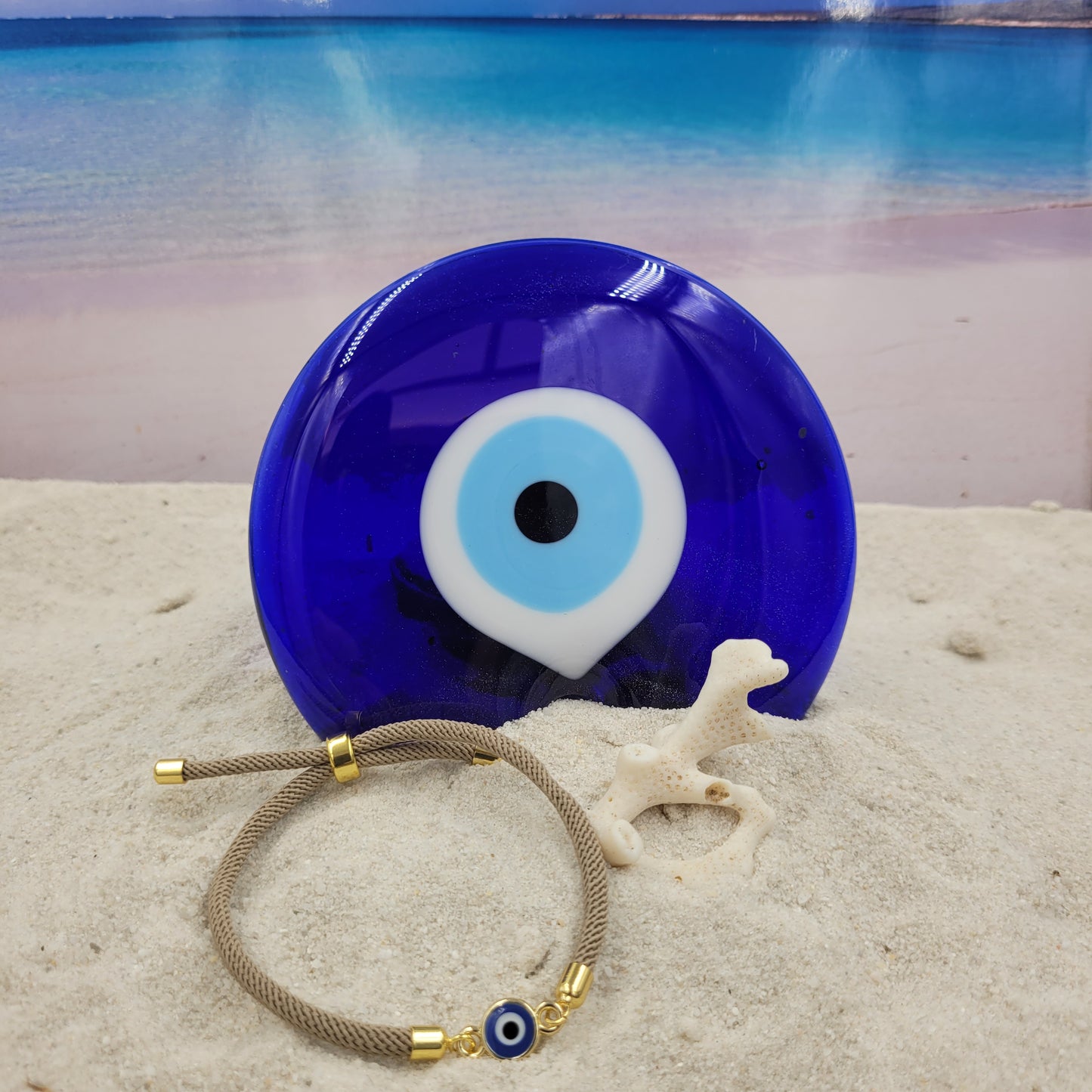 Evil Eye Dark Blue Slider Cord Bracelet