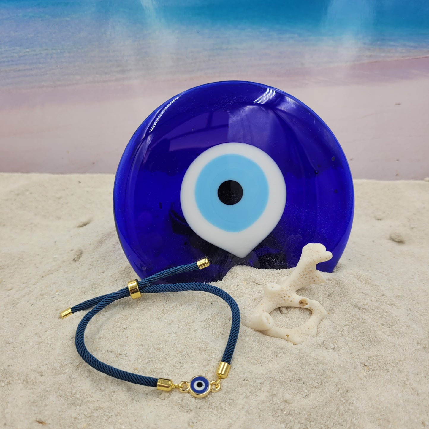 Evil Eye Dark Blue Slider Cord Bracelet