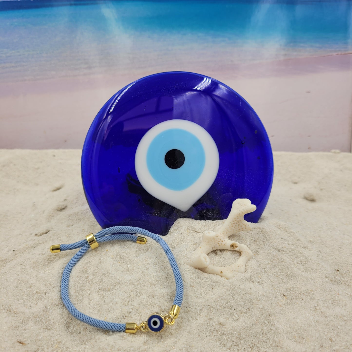 Evil Eye Dark Blue Slider Cord Bracelet