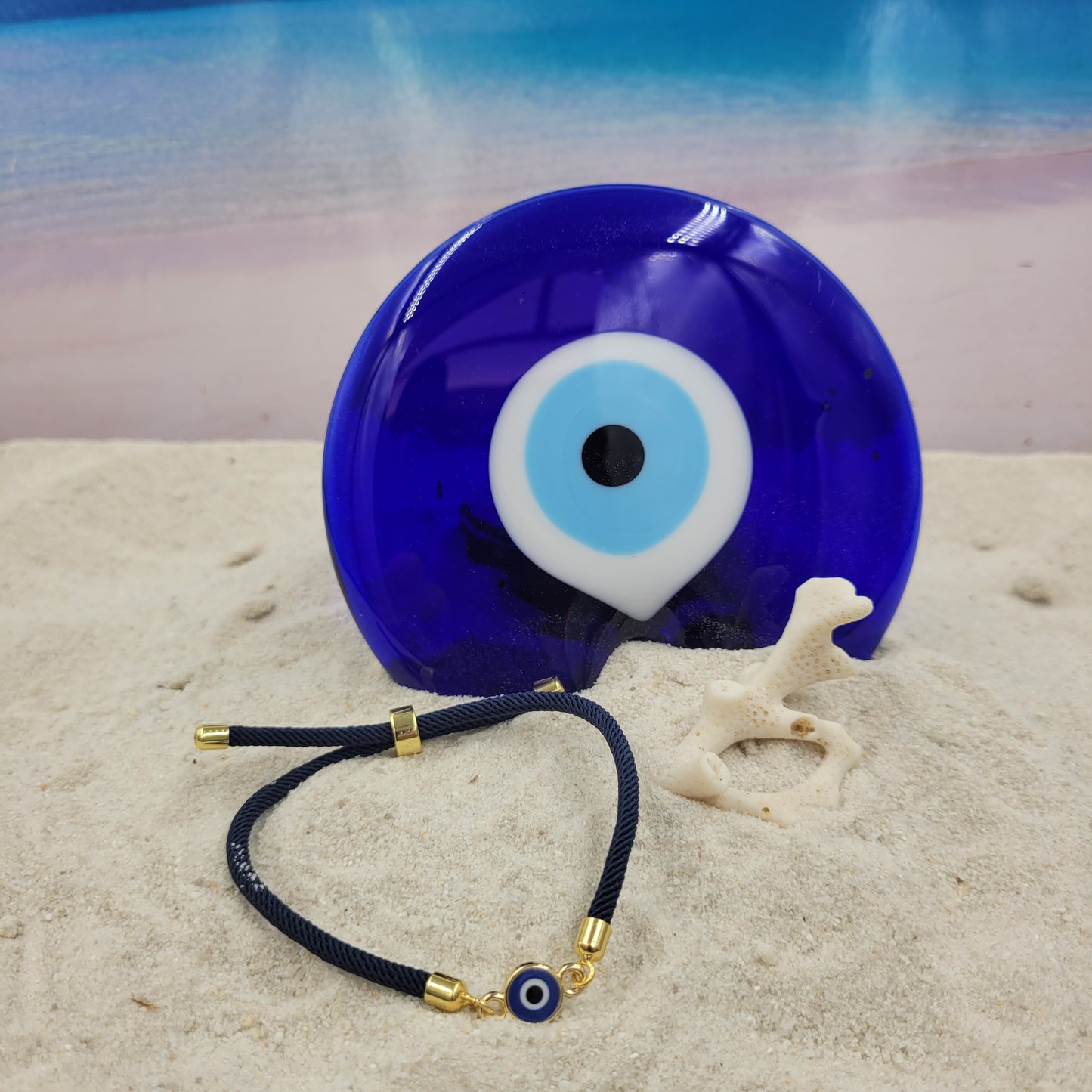 Evil Eye Dark Blue Slider Cord Bracelet