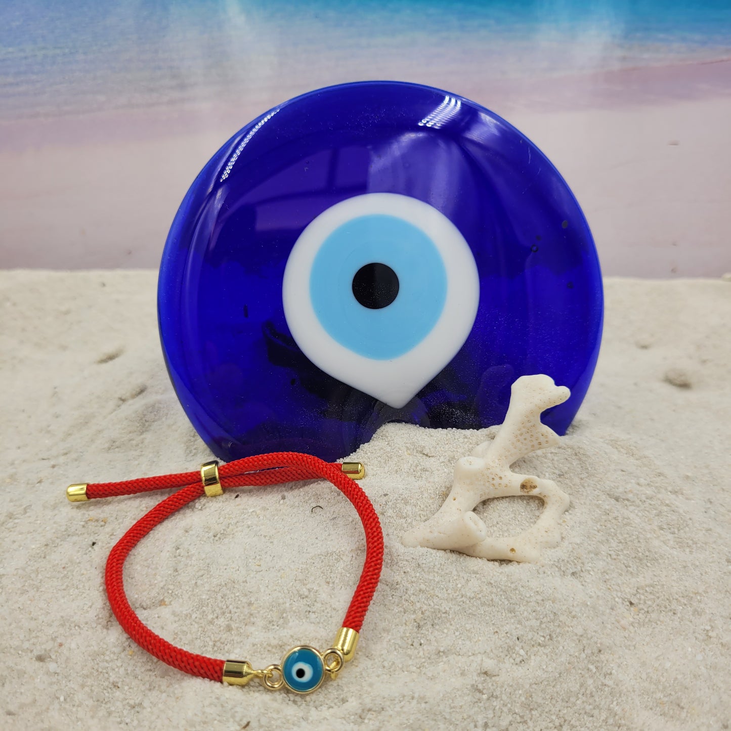 Evil Eye Aqua Slider Cord Bracelet