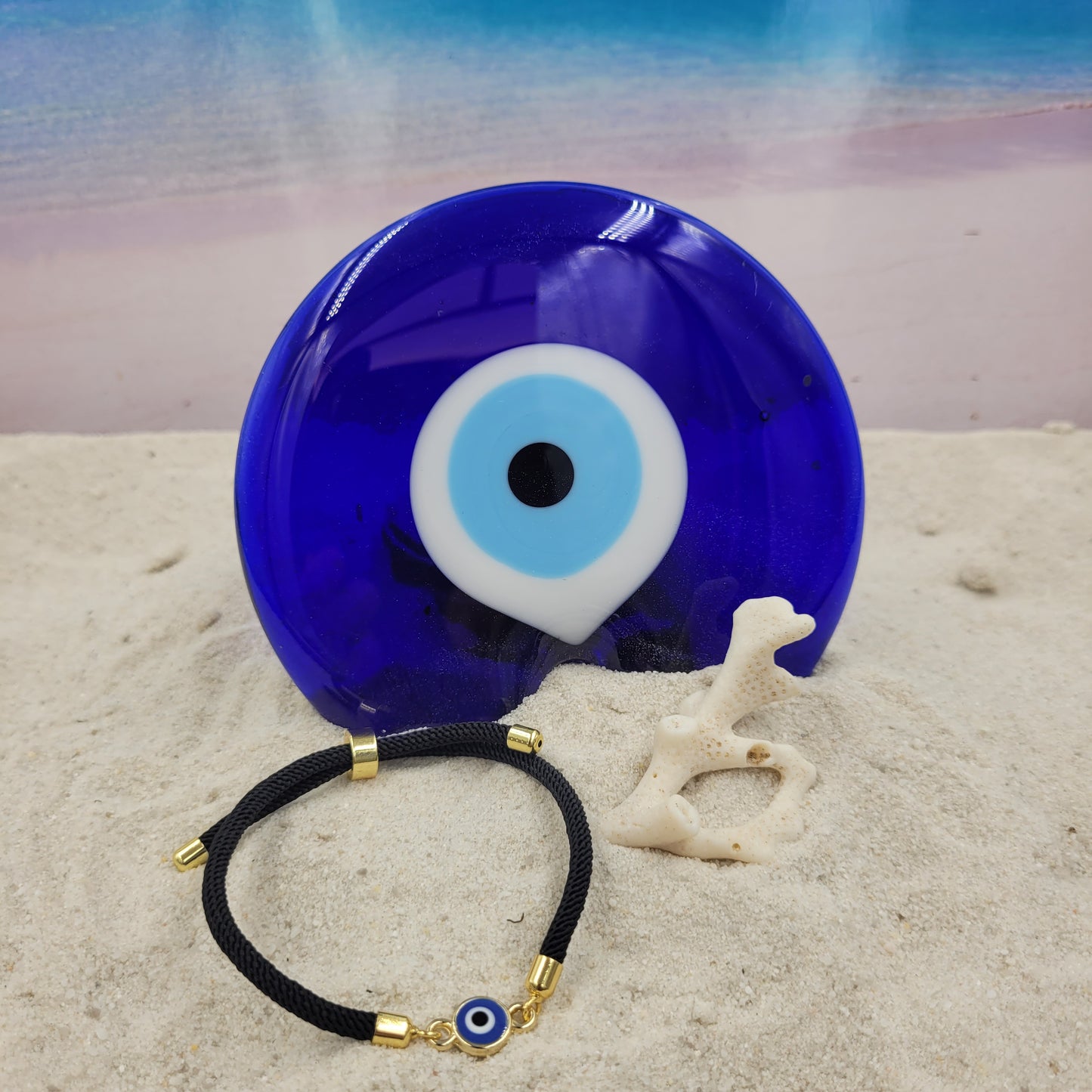 Evil Eye Dark Blue Slider Cord Bracelet