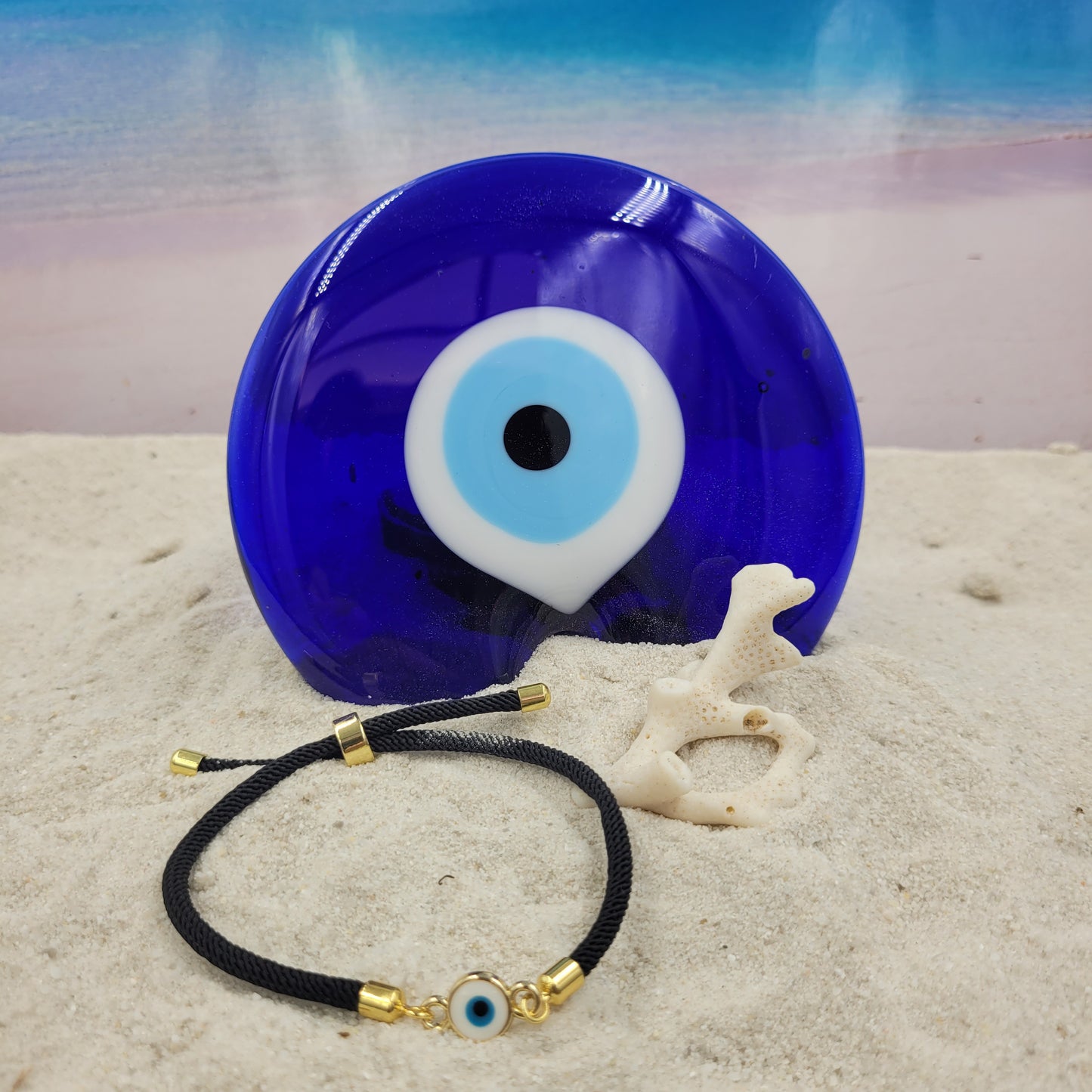 Evil Eye White Slider Cord Bracelet