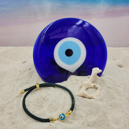 Evil Eye Aqua Slider Cord Bracelet