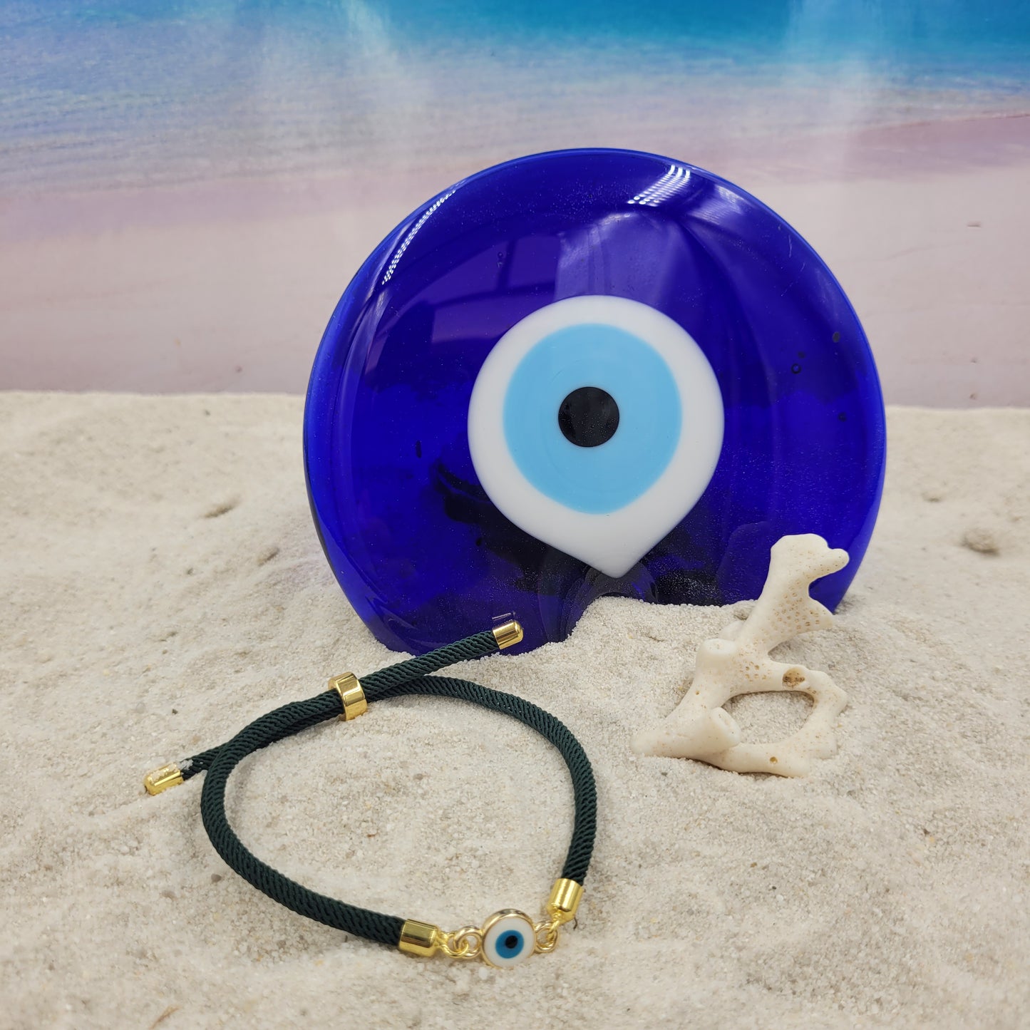 Evil Eye White Slider Cord Bracelet
