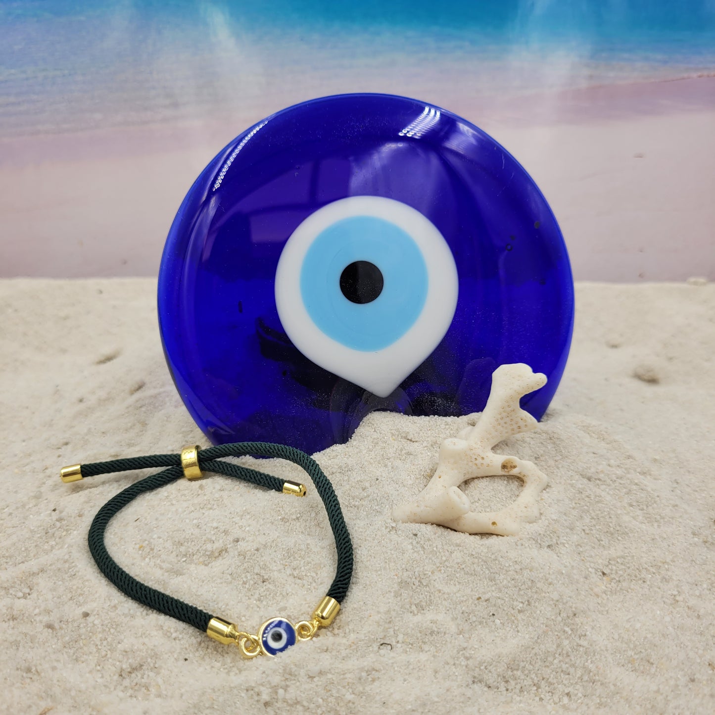 Evil Eye Dark Blue Slider Cord Bracelet