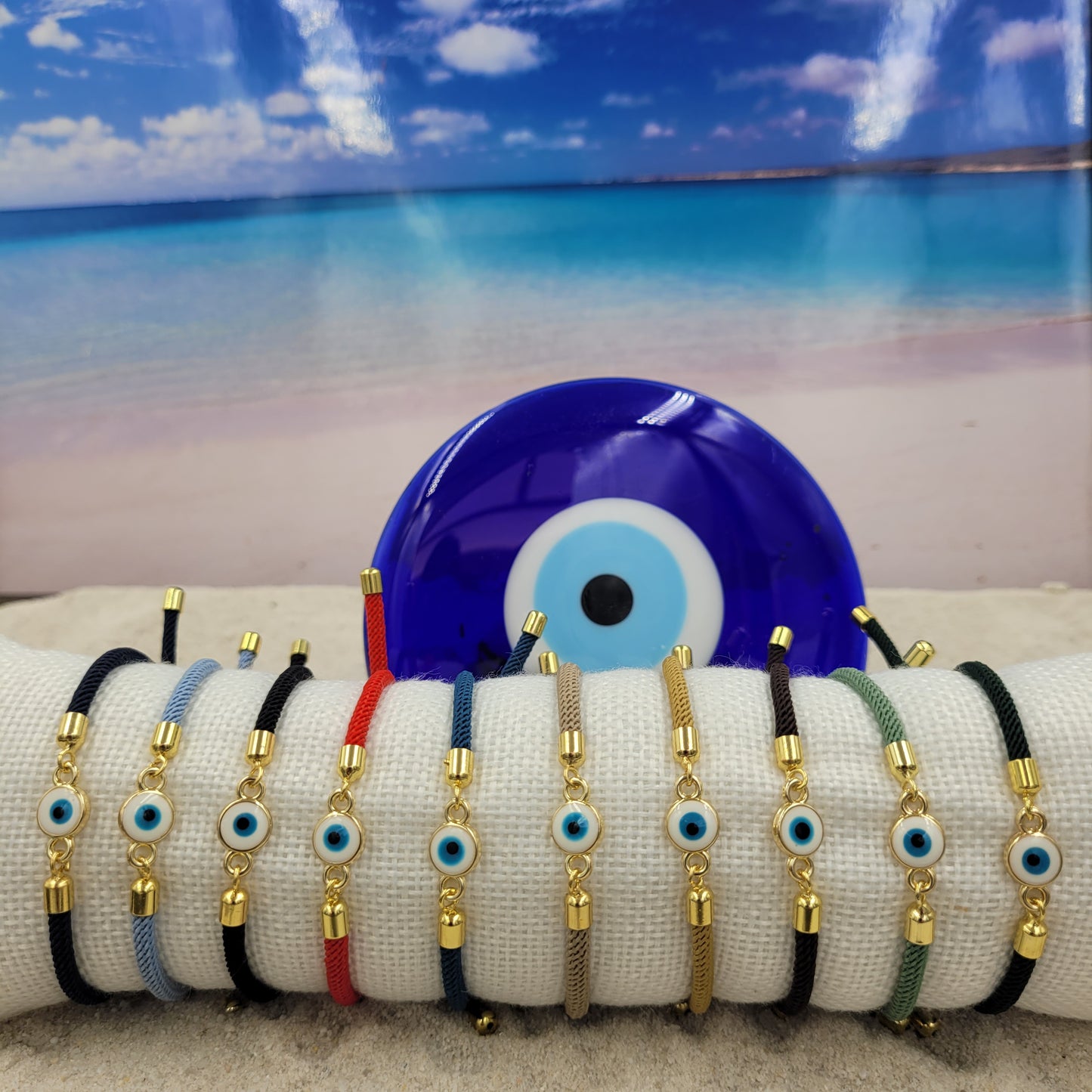 Evil Eye White Slider Cord Bracelet