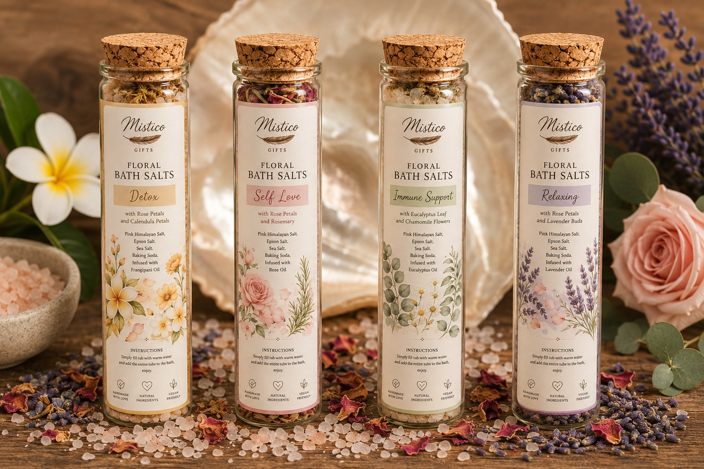 Set of 4 Floral Bath Salts Tube