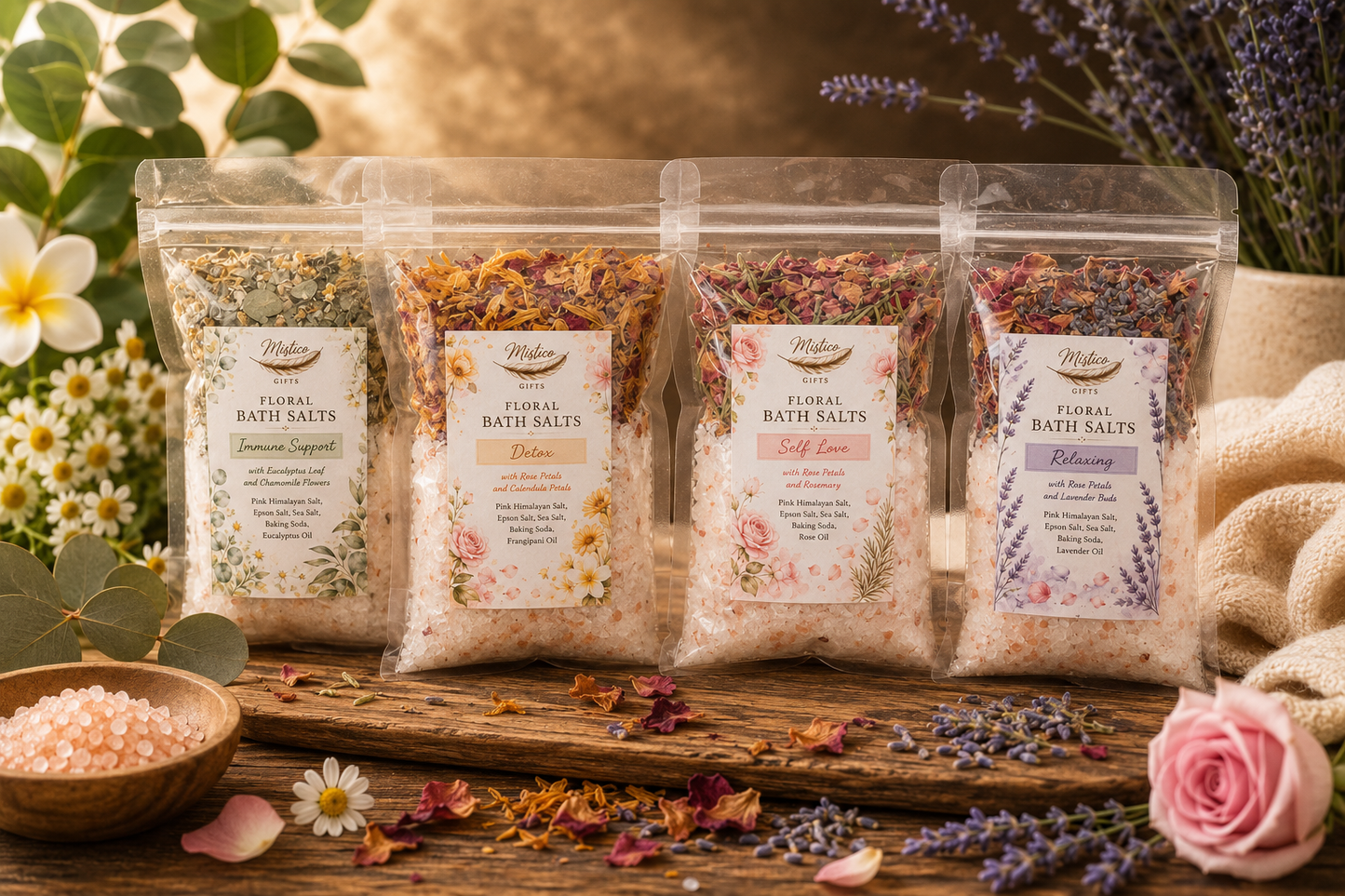 Set of 4 Floral Bath Salts - Suchets