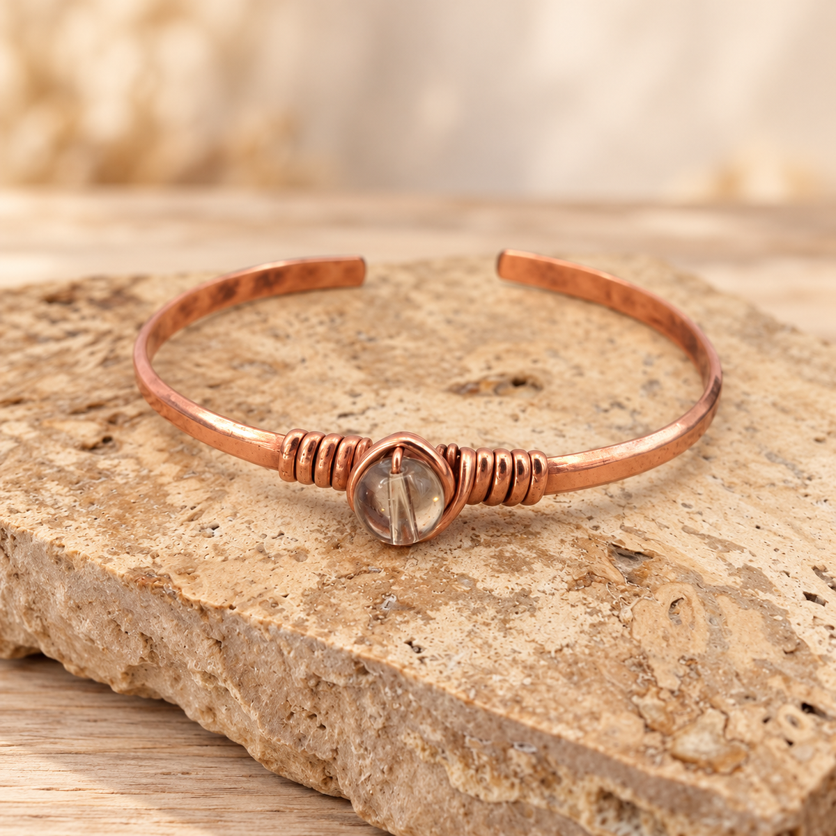 Copper Natural stone Cuff Bracelet Stones