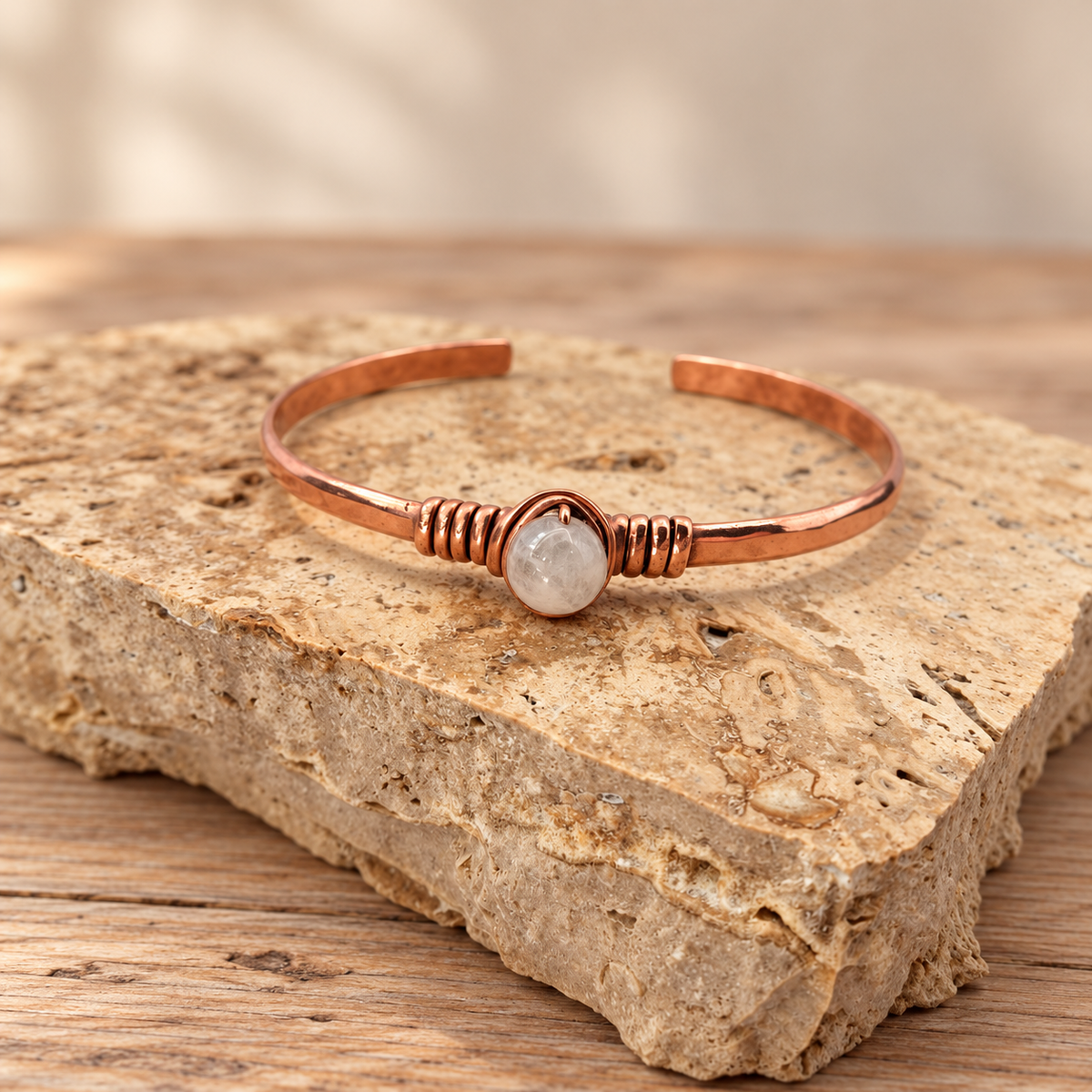Copper Natural stone Cuff Bracelet Stones