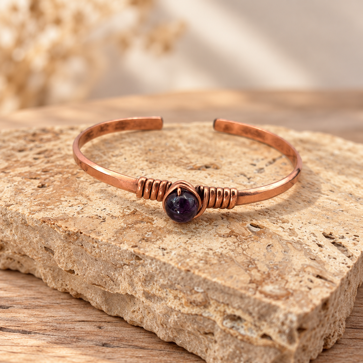 Copper Natural stone Cuff Bracelet Stones