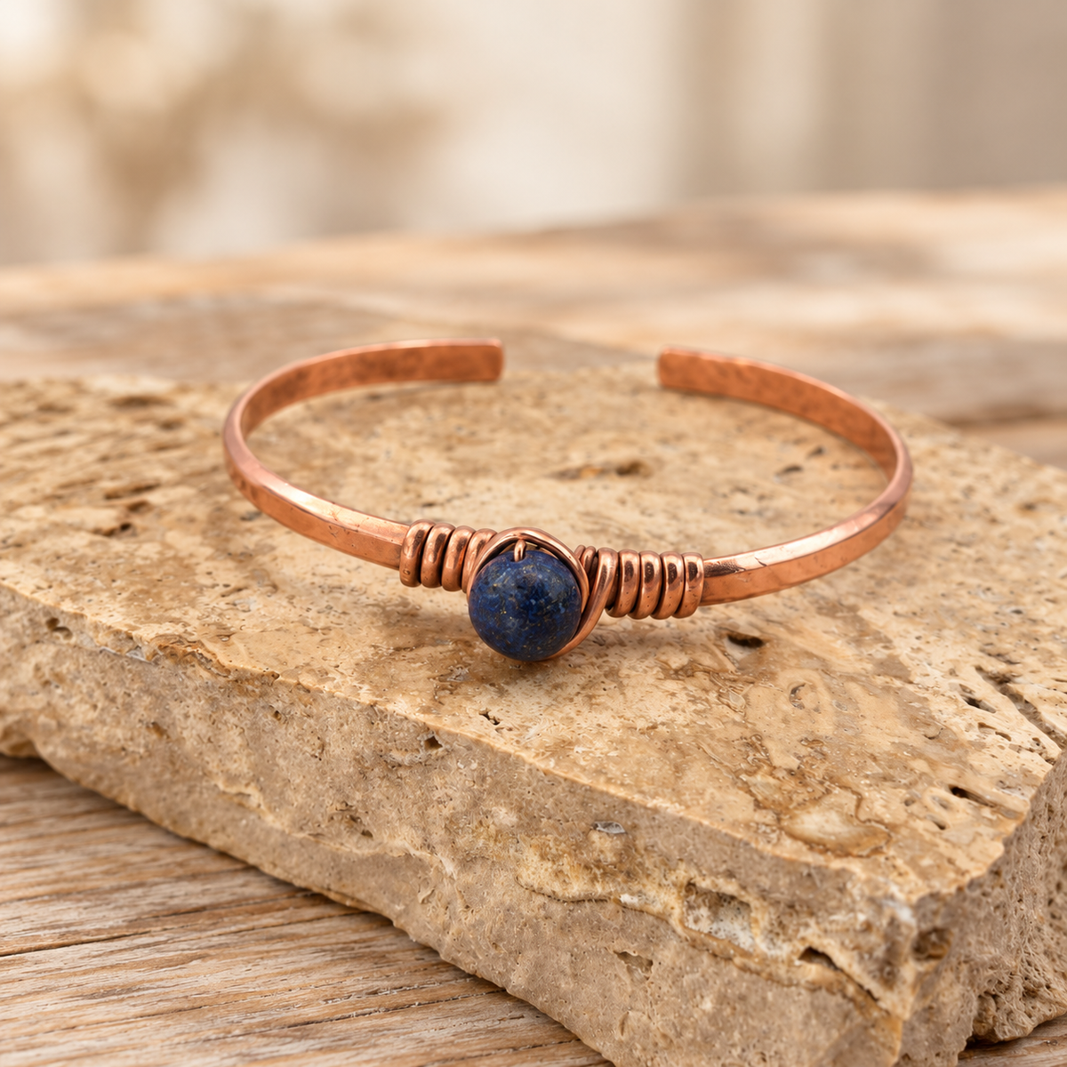 Copper Natural stone Cuff Bracelet Stones