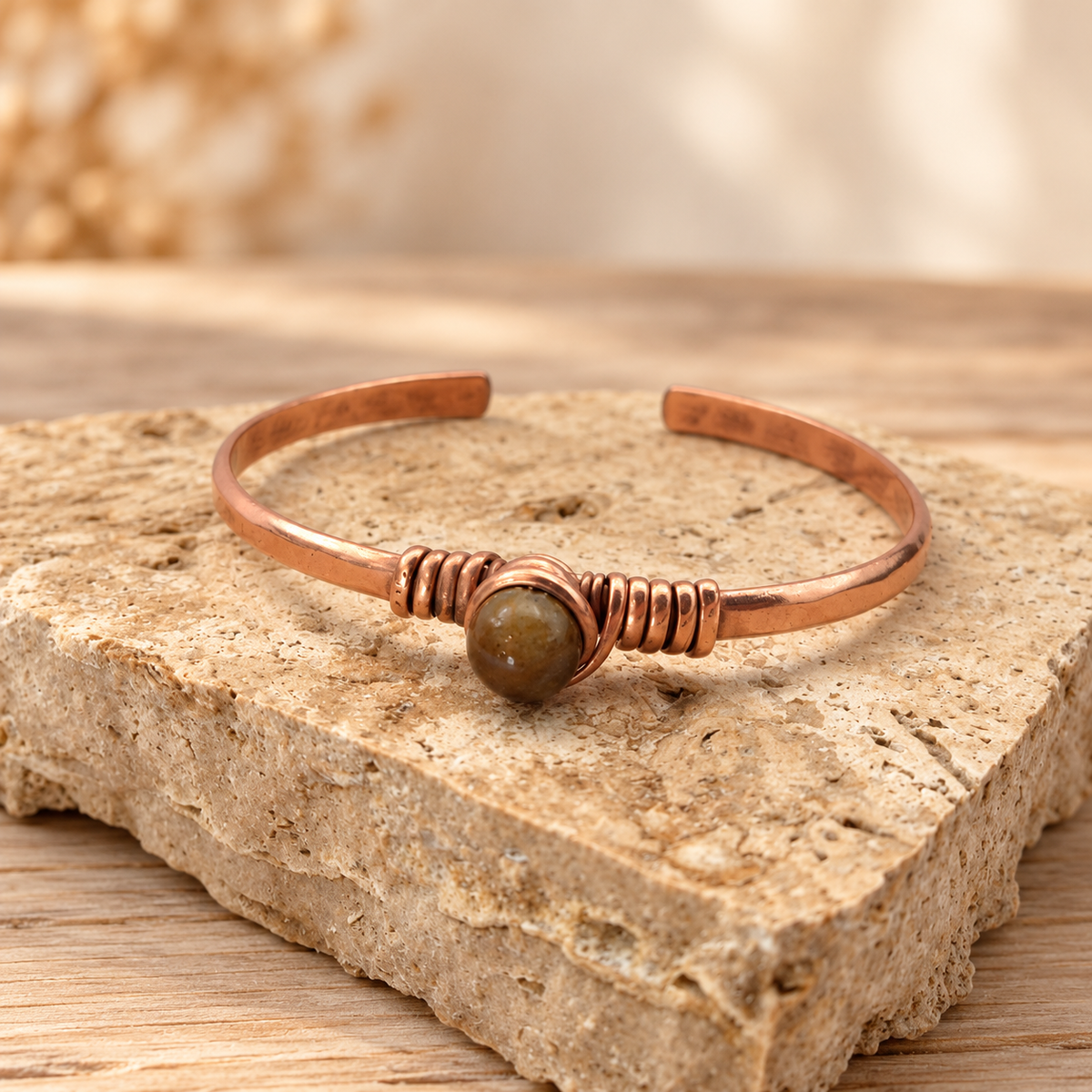 Copper Natural stone Cuff Bracelet Stones