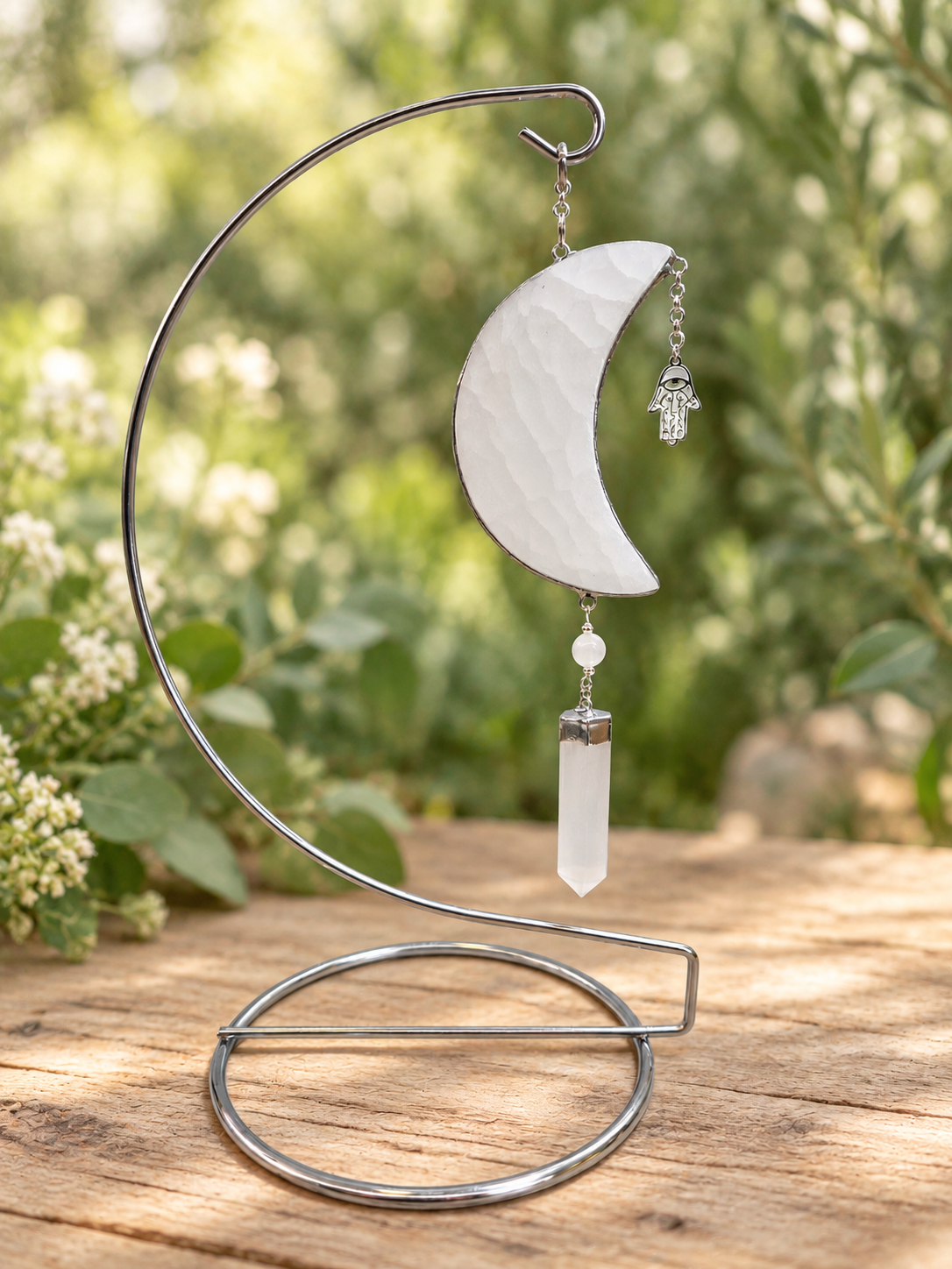 Selenite Moon with Stand
