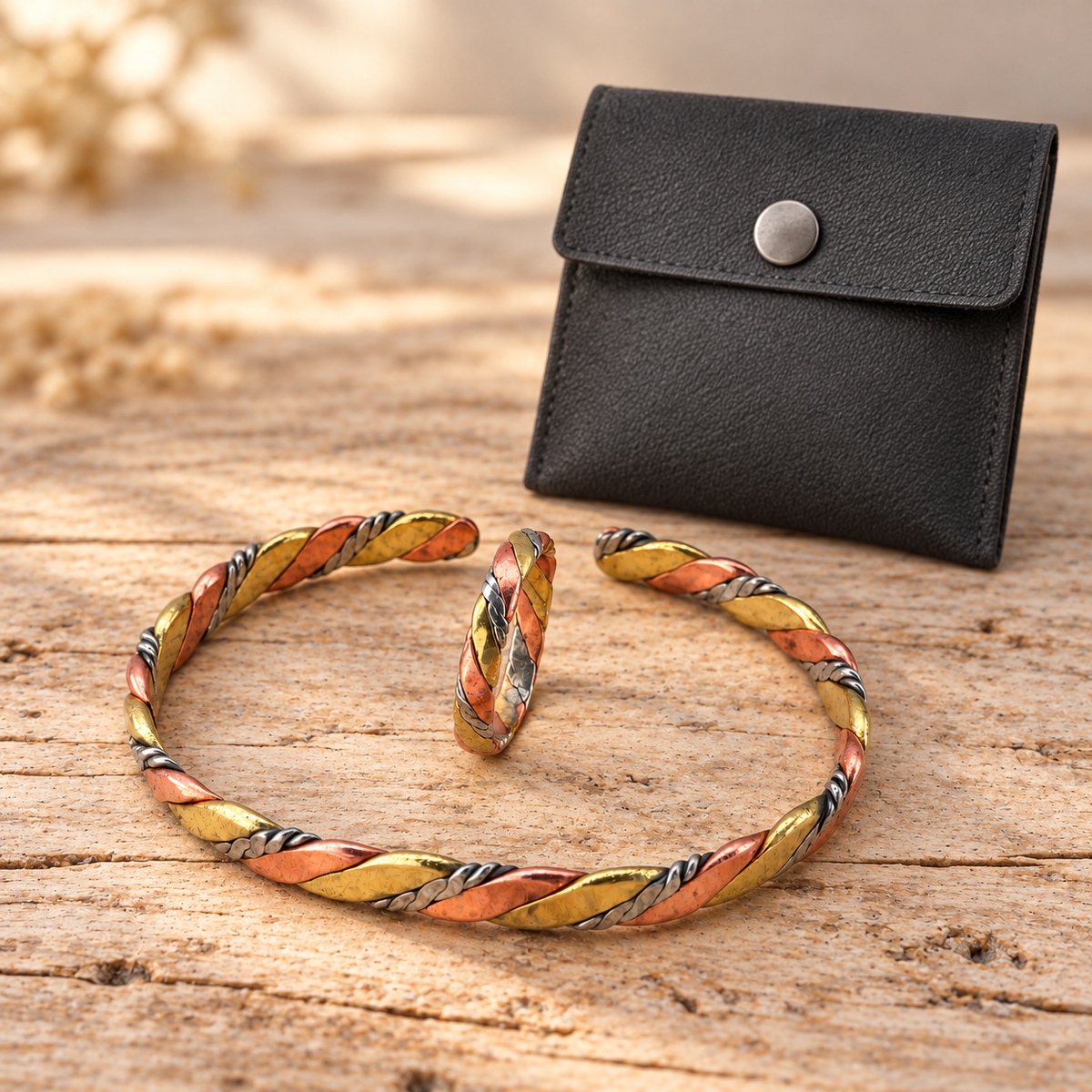 Triple Metal Braided Bracelet & Ring Set