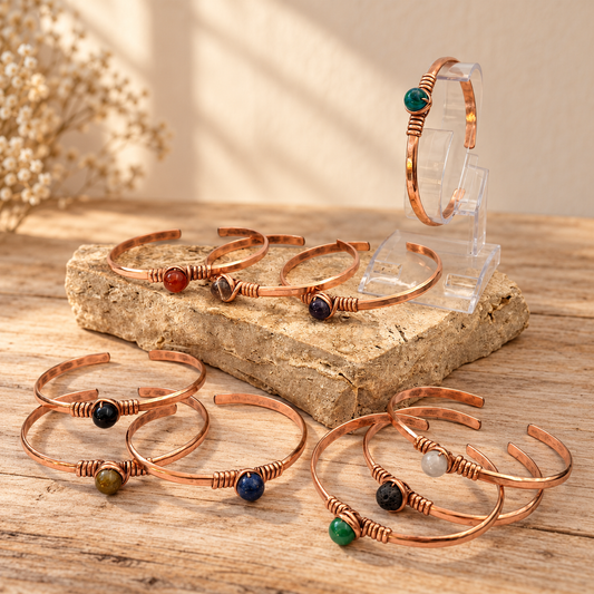 Copper Natural stone Cuff Bracelet Stones