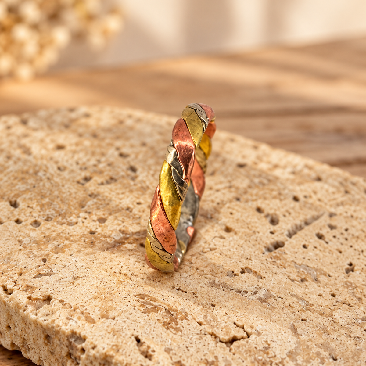 Triple Metal Braided Bracelet & Ring Set