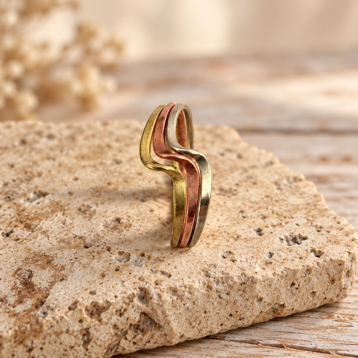 Triple Metal Braided Ring – Copper, Bronze & Alpaca
