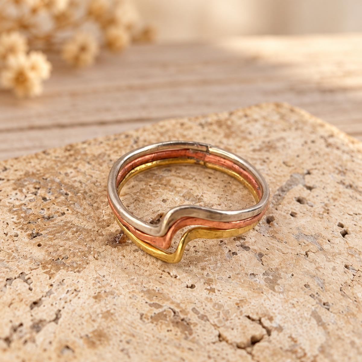 Triple Metal Braided Ring – Copper, Bronze & Alpaca