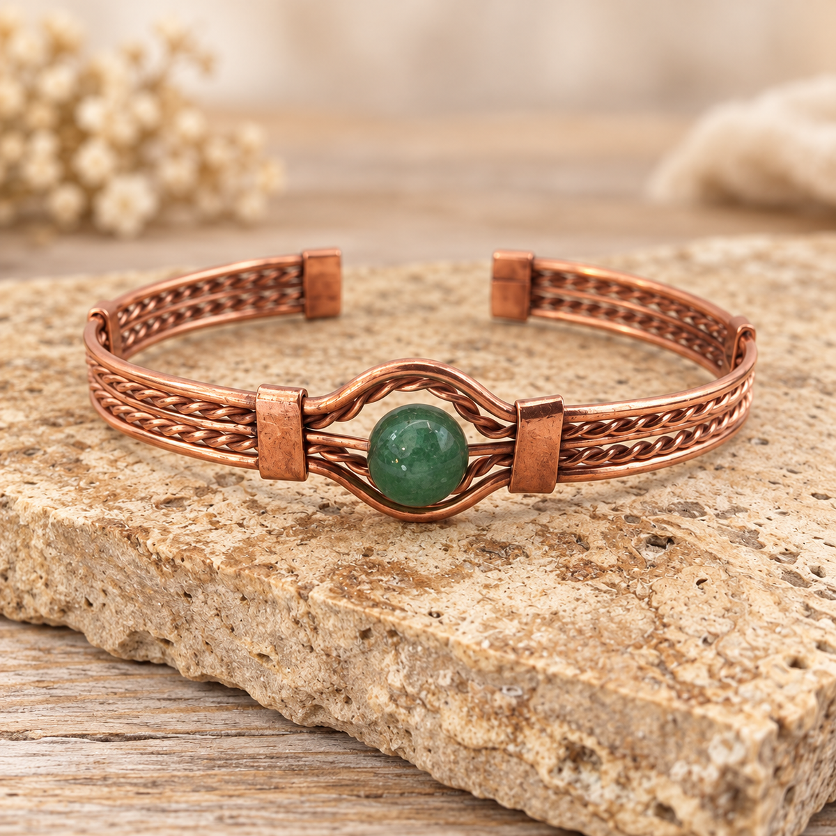 Braided Copper Natural Stone Cuff Bracelets
