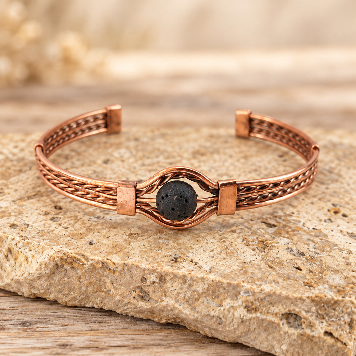 Braided Copper Natural Stone Cuff Bracelets