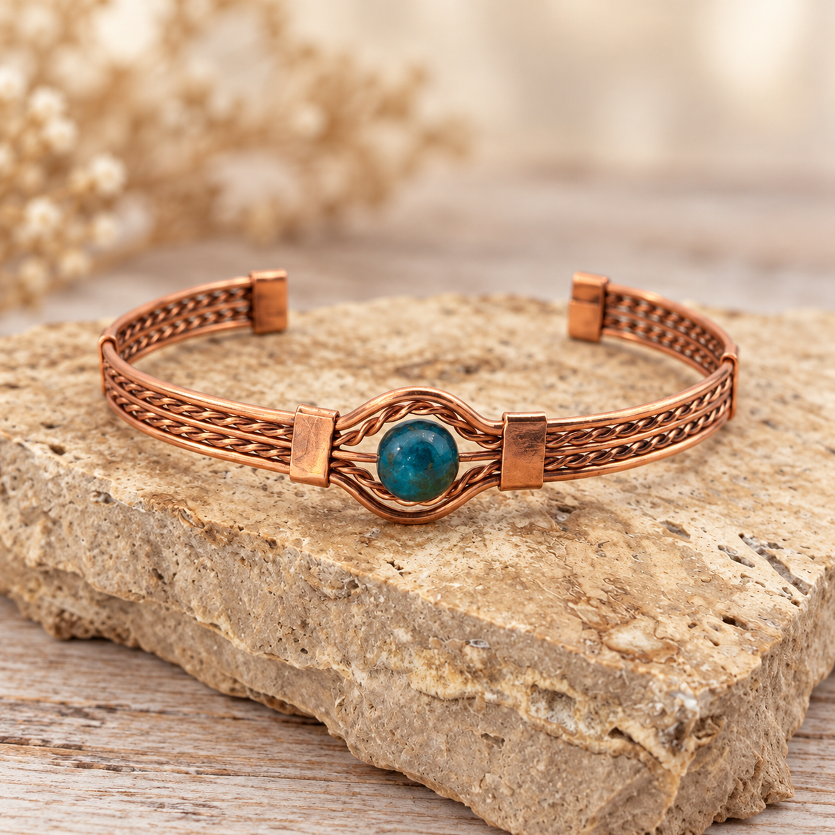 Braided Copper Natural Stone Cuff Bracelets