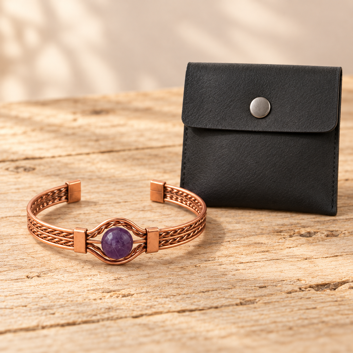 Braided Copper Natural Stone Cuff Bracelets