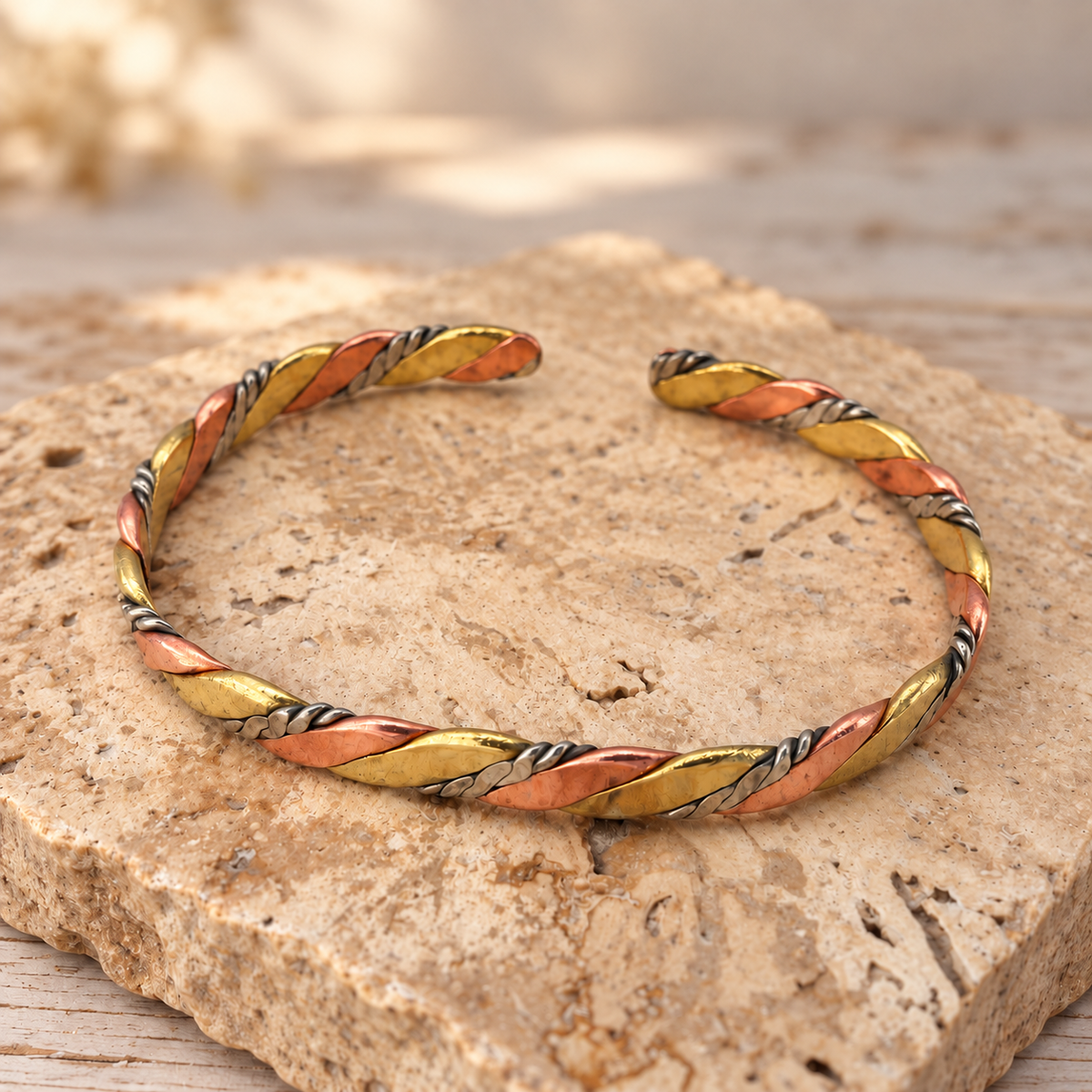 Triple Metal Braided Bracelet & Ring Set
